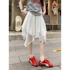 批发实价实拍 韩系chic白色蛋糕裙女夏季高腰显瘦不规则蕾丝边a字裙