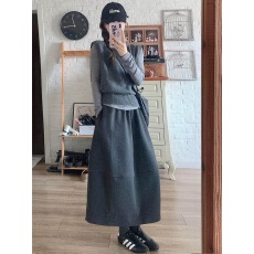 批发加厚毛呢<b class='q'>花苞</b>半身<b class='q'>裙</b>女秋冬2025松紧腰遮胯显瘦中长<b class='q'>裙</b>