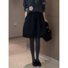 批发黑色厚款毛呢半身裙女2025秋冬流行新款高腰气质时尚百搭花苞裙子