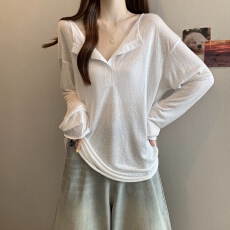 批发实拍~大码休闲慵懒薄款长袖T恤女早秋新款中长款宽松显瘦百搭上衣
