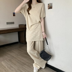 批发实拍~韩系复古夏季薄款针织衫<b class='q'>套装</b>女蕾丝花边宽松蝙蝠袖<b class='q'>套装</b>