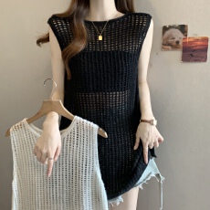 批发实拍~大码夏季新款镂空罩衫女韩系复古中<b class='q'>长款</b>外穿<b class='q'>马甲</b>针织衫背心