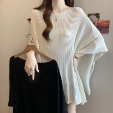 批发实拍~<b class='q'>大码</b>夏季新款韩系针织衫披肩女宽松显瘦肌理感T恤衫短袖上衣
