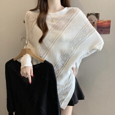 批发实拍大码慵懒风复古重工刺绣针织衫女不对称设计感洋气中长款上衣