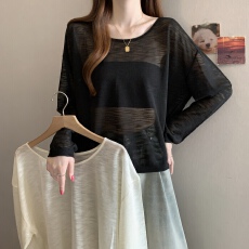 批发实拍~大码夏季薄款空调罩衫女竹节麻轻肤透气微胖宽松显瘦防晒衫