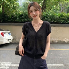 批发实拍~大码夏季薄款韩系复古V领背心女竹节麻薄款冰丝针织衫<b class='q'>马甲</b>