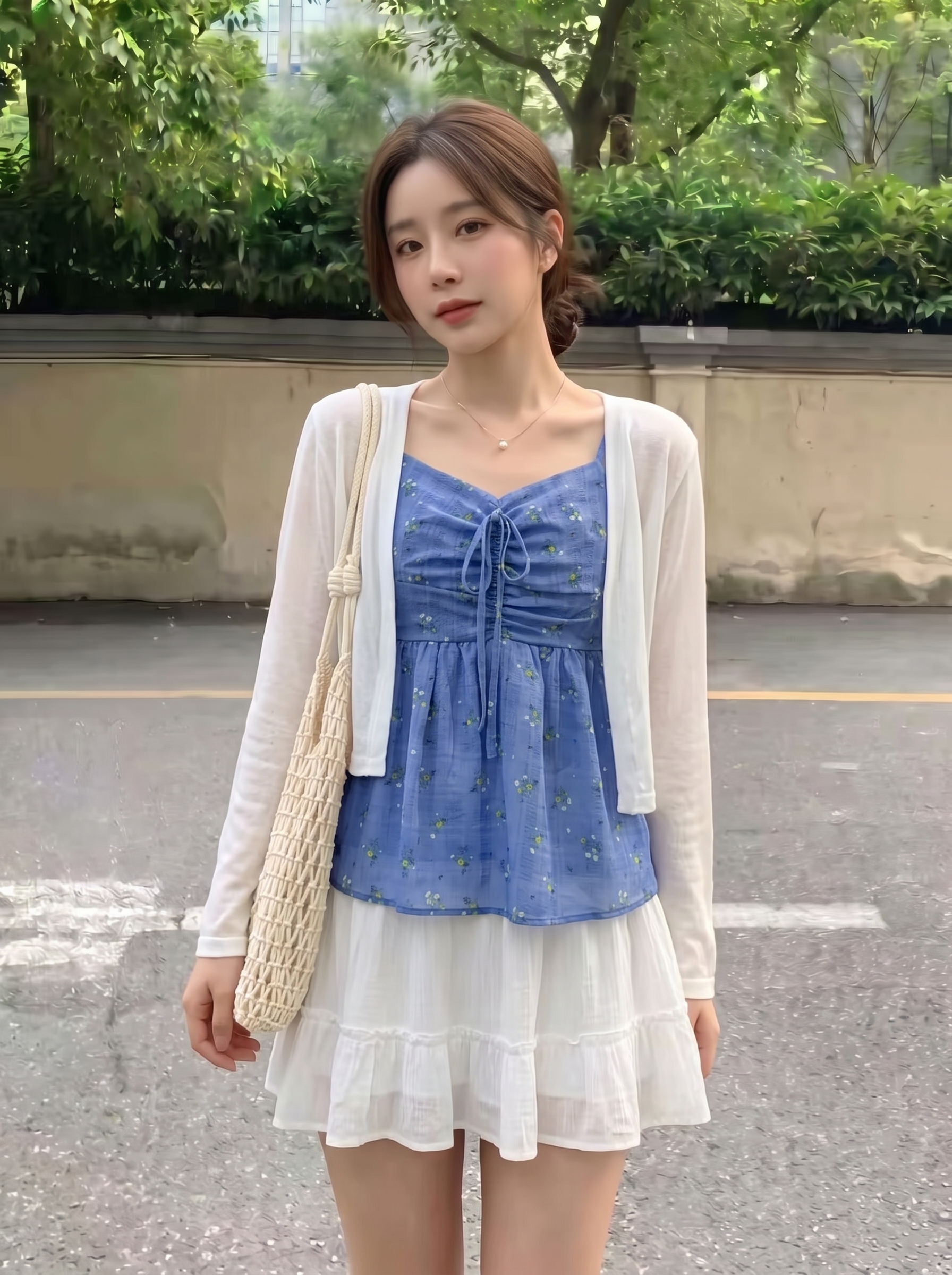실사 빅 사이즈 여름 새로운 여행 필수 프랑스식 작은 꽃무늬 슬립 오픈 가디건 여성 패션 자외선 차단 작은 외투