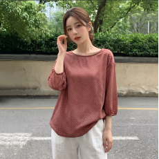批发实拍~大码秋季新款复古薄款漂亮小衫女微胖洋气雪纺印花<b class='q'>中袖</b>上衣
