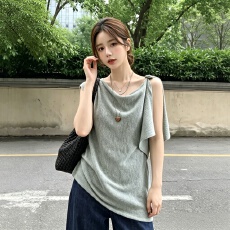 批发实拍-大码韩系复古垂领不对称设计感针织衫女胖妹妹宽松休闲上衣