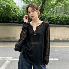 批发实拍-大码防晒罩衫女夏宽松慵懒风胖MM镂空外搭透视竹节麻上衣