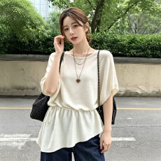批发实拍-大码遮肚子慵懒风蝙蝠袖冰丝针织衫女夏季胖MM宽松显瘦上衣