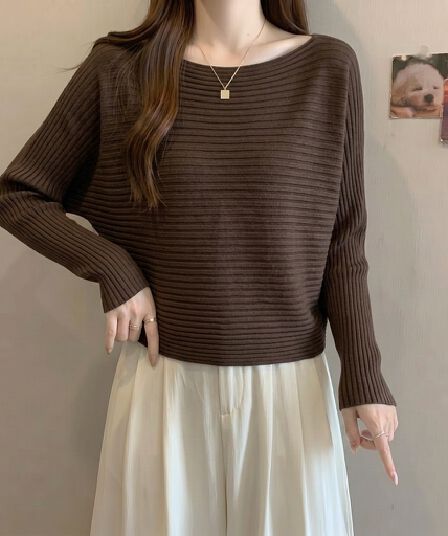 실사 빅 사이즈 가을 새로운 한 부서 느긋한 바람 스웨터 여자 마이크로 지방 루즈핏 슬림해 보이는 배트윙 소매 니트 스웨터 맨위