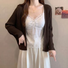 批发实拍~早秋新款韩系披肩针织女竖条肌理感简约外套长袖毛衣外套