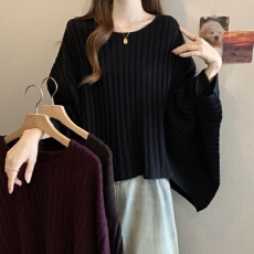 批发实拍~大码秋冬新款高级感咖色毛衣女胖mm宽松显瘦慵懒风套头毛衣