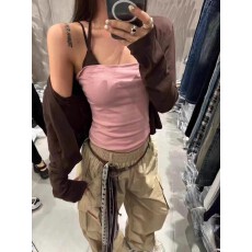批发2025秋季新短款辣妹性感长袖开衫上衣内搭抹胸吊带背心两件套装女