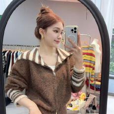 批发韩系氛围感穿搭拼接<b class='q'>毛衣</b>外套早秋季2025<b class='q'>新款</b>软糯显瘦翻领针织开衫