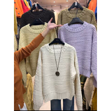 批发时尚慵懒粉色圆领长袖针织<b class='q'>毛衣</b>女秋冬新款超好看百搭减龄套头上衣