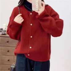 批发韩版圆领单排扣纯色针织开衫女秋冬季新款宽松慵懒风软糯<b class='q'>毛衣</b>外套