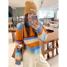 曾小咸 韩系多巴胺条纹圆领毛衣女秋冬新款小个子内搭针织衫上衣