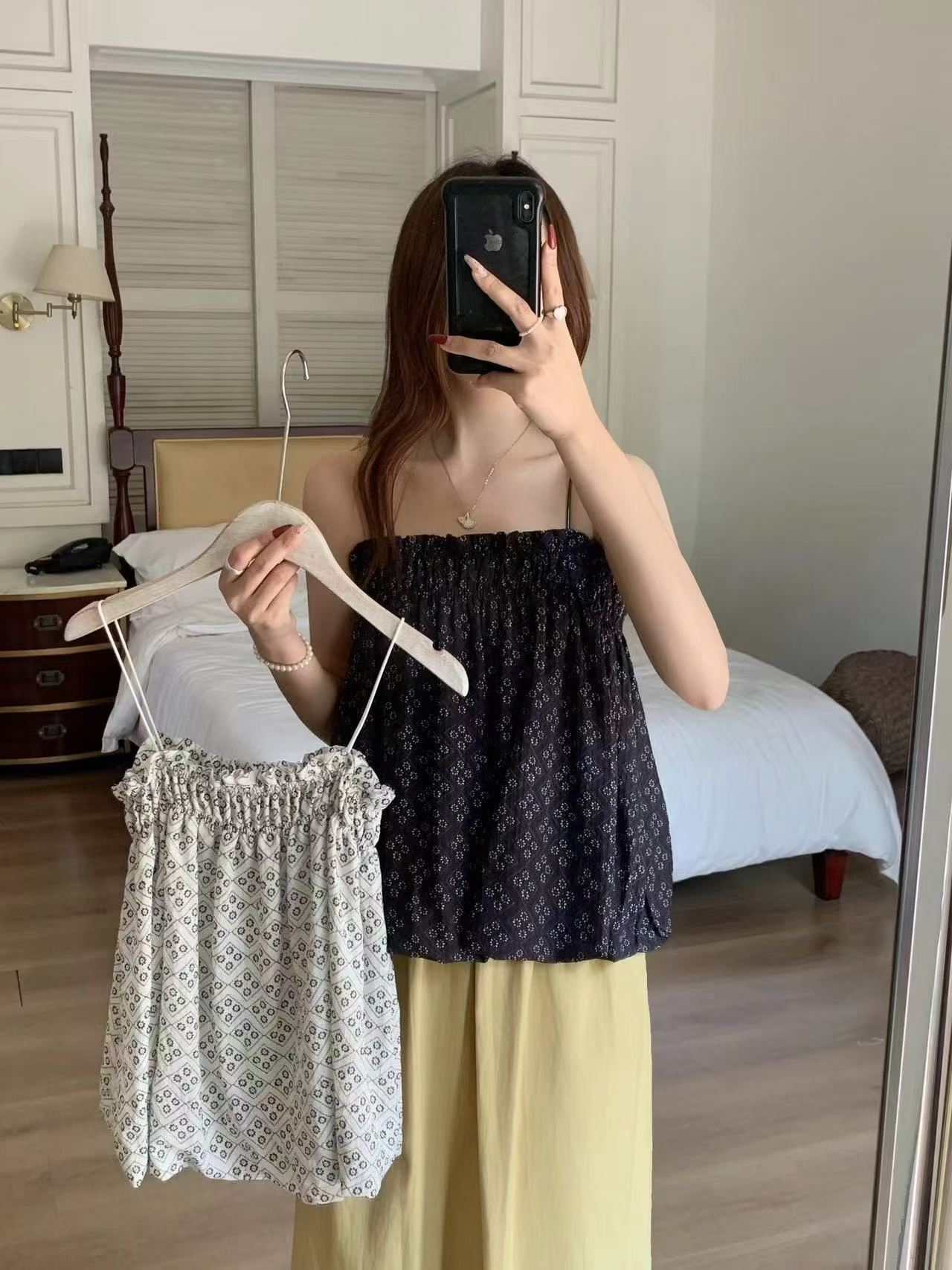 찬성 여름 한 부서 chic 여름 연령 감소 품격 레트로 외국 가스 휴가 바람 작은 꽃무늬 와이드