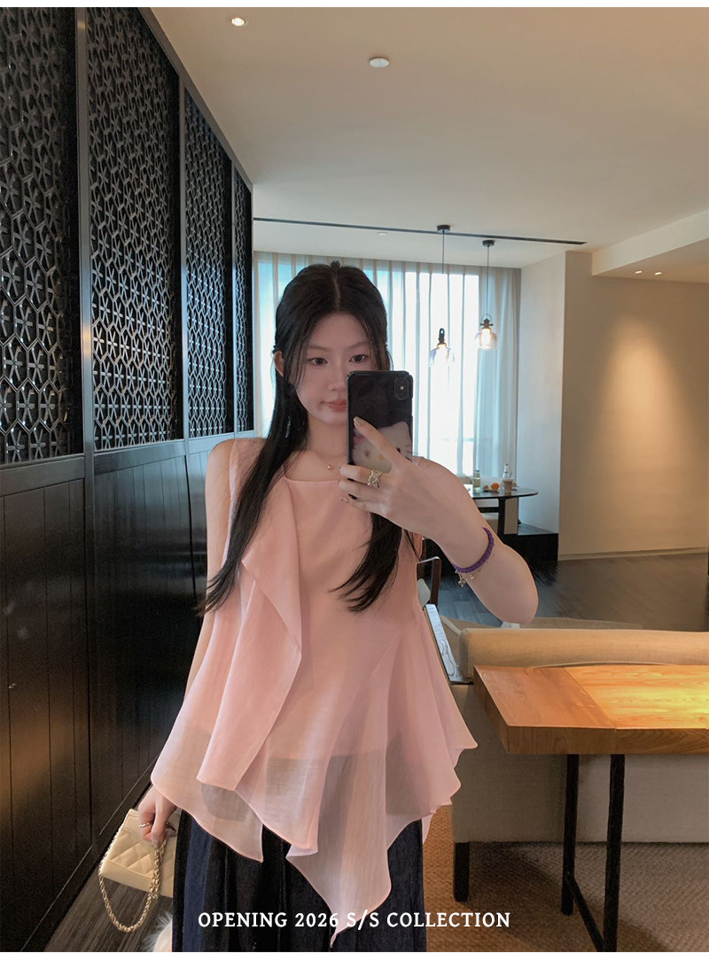 opening 직접 만든 감기 작은 백화 주간 실크 아세트산 불규칙 프릴 조끼
