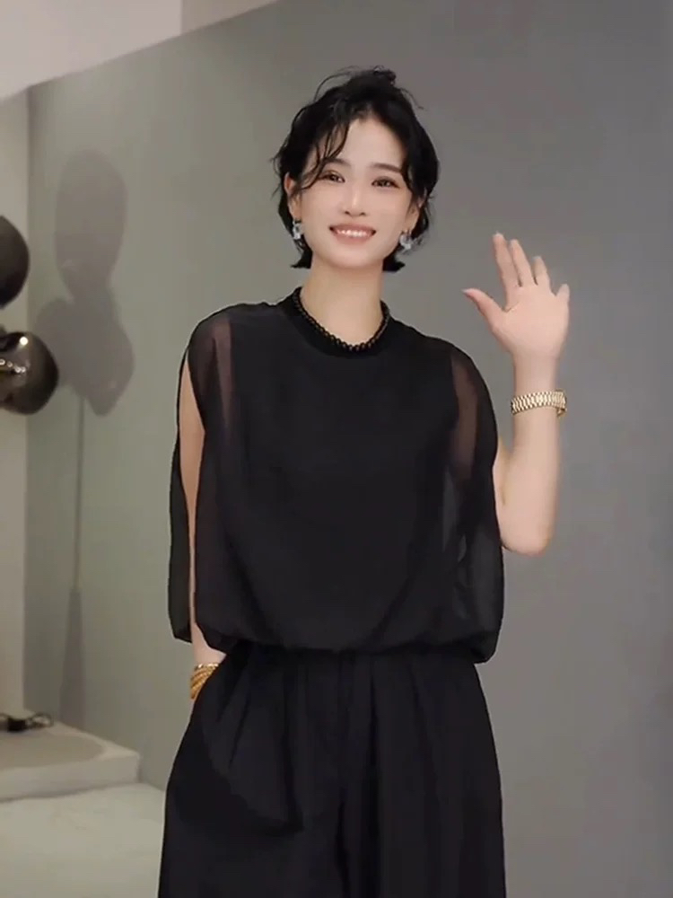 새로운 프랑스식 미니멀리즘 캐주얼 민소매 셔츠 맨위 여성 의류 여름 루즈핏 반팔 아름다운 아름다운 작은 대중 셔츠