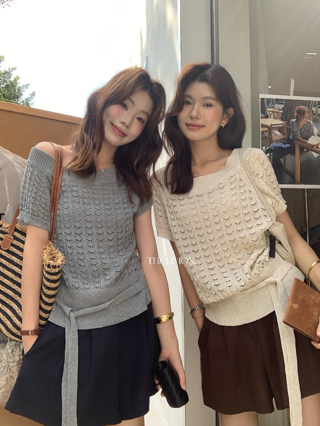 the lemon 레몬 녹차 2026 여름 비스듬한 어깨 홀로우 아웃 니트 스웨터 여성 디자인 센스 레이스업 품격 맨위
