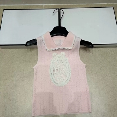 批发法式娃娃领无袖针织背心女镂空刺绣甜妹风坎肩上衣