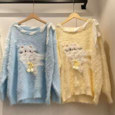 批发水<b class='q'>貂绒</b>毛衣女秋冬新款可爱猫咪软糯宽松加厚独特漂亮针织衫上衣潮