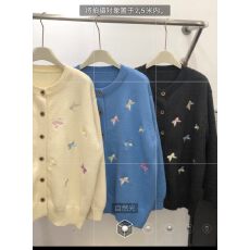 批发韩系甜美风蝴蝶绣花针织开衫女<b class='q'>宽松</b>显瘦复古温柔感外搭毛衣外套