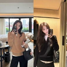 批发韩系高智老钱风松弛软糯Polo毛针织衫女秋季宽松复古时尚长袖上衣