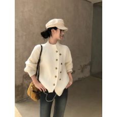 批发高领毛衣女秋冬2026新款设计感小众宽松厚实软糯针织开衫外搭上衣