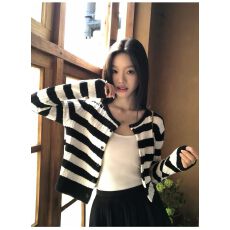 批发美式松弛复古条纹撞色麻花<b class='q'>针织</b><b class='q'>开衫</b>女秋冬款内搭外穿长袖外套上衣