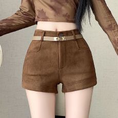 批发【麂皮绒280克】西装短<b class='q'>裤</b>女秋冬高腰显瘦气质a字靴<b class='q'>裤</b>百搭阔腿热<b class='q'>裤</b>