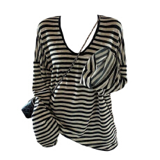 批发金靓 官图【现货+原版质量】韩系慵懒风条纹长袖T恤休闲罩衫上衣