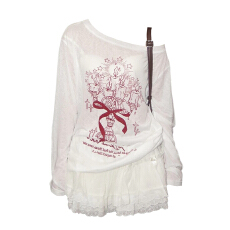 批发金靓 官图【现货+原版质量】涂鸦印花防晒罩衫T恤慵懒斜肩上衣