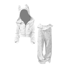 批发金靓 官图现货+原版质量小众减龄<b class='q'>碎花</b>卫衣外套长<b class='q'>裤</b>套装两件套