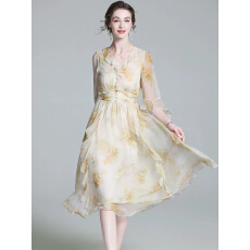 批发真丝<b class='q'>连衣裙</b>夏2026新款设计感时尚重工亮片碎花裙桑蚕丝显瘦法