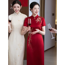 批发五一红色<b class='q'>大码</b>喜妈妈婚宴礼服高端轻奢喜婆婆气质旗袍丈母娘婚宴装