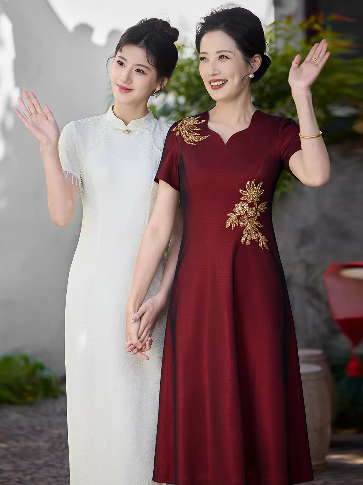 RY8344# 喜婆婆婚宴礼服高端加大码轻奢喜妈妈结婚敬酒服红色连衣裙