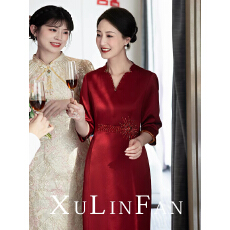 批发红色高端婆婆婚宴旗袍婚礼喜服结婚<b class='q'>妈妈装</b>缎面礼服高贵年轻洋气夏