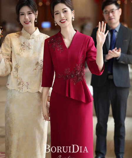 엄마 결혼 연회 로드 중 영 고급 결혼 시어머니 예복 7부 소매 가을 새로운