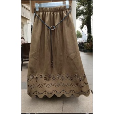 批发2025秋冬款法式复古下摆镂空麂皮绒半身裙中长款不规则系带A字裙