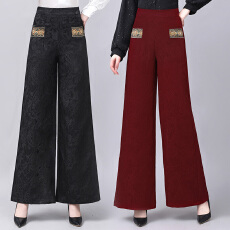 批发黑色亚麻阔腿裤女春夏季2026新款国风提花山本裤新中式棉麻直筒裤