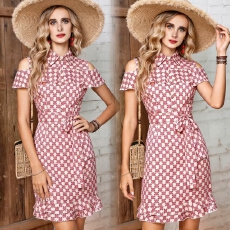 批发亚马逊跨境2026女装夏季<b class='q'>欧美</b>性感露肩荷叶边气质连衣裙女