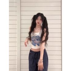 批发满天星 已出货  人棉 260克 复古小兰花小吊带背心辣妹