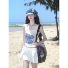 批发满天星 已出货  人棉 260克 复古小兰花小吊带背心辣妹