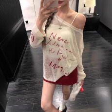 批发满天星 已出货 竹节罗纹 防晒罩衫女辣妹宽松露肩气质上衣
