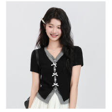 满天星 已出货 纯棉 40支210克 92棉8氨纶 夏季蝴蝶结上衣