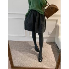 批发韩系松紧腰毛呢花苞半身裙女秋冬高腰显瘦<b class='q'>百搭</b>小个子A字裙短裙